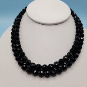 Vintage Black Crystal Double Strand Necklace 16"